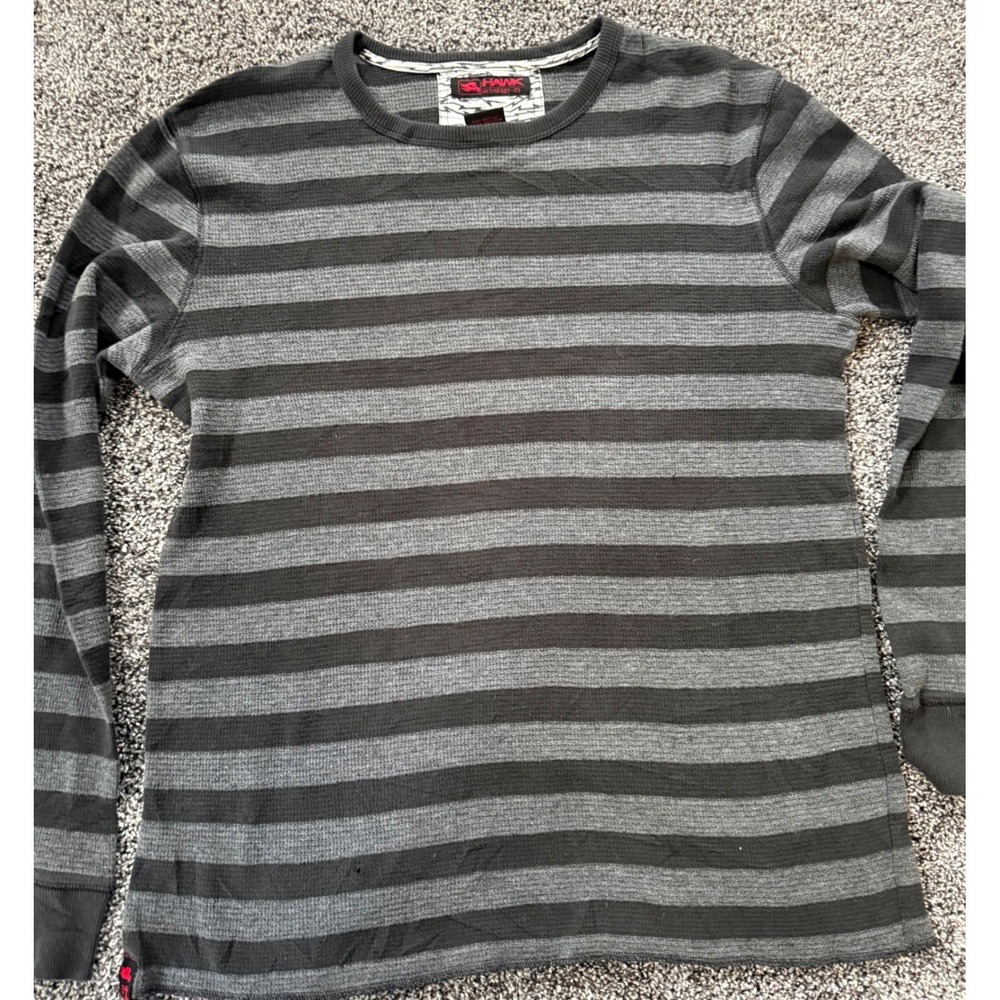 Tony Hawk Mens XXL Thermal Shirt Long Sleeve Striped Waffle Gray HK042820